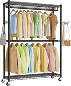 SONGMICS Heavy-Duty Rolling Clothes Rack, Garment Rack, Portable Closet on Wheels, with Adjustable Mesh Shelves and Hanging Rails, Hooks, 15.8 x 43.3 x 78.3 Inches, Ink Black ULGR417BH01