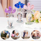 Movdyka Glass Rose Flower Pink Roses Bouquet Home Decor Crystal for Mom Wife Collectible Blown Glass Figurines Desk Ornaments Wedding Decor Romantic Gifts for Women