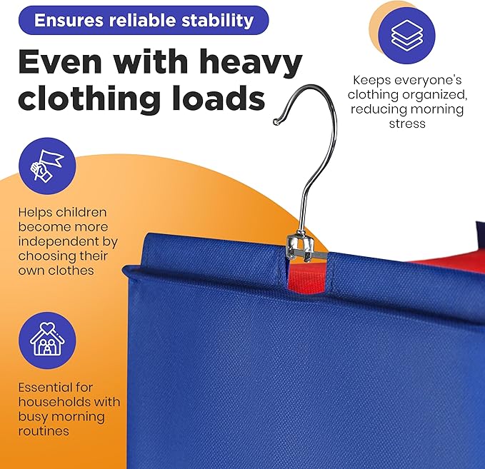 Handy Laundry Hanging Clothes Organizer for Kids - 6-Shelf Closet Daily Clothing Organization Labeled Shelves with Days of The Week Monday Through Friday, Weekday and Weekend (Blue)
