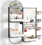 Keebofly Wall Mount Hanging Jewelry Organizer - Large Display Holder for Earrings, Rings, Necklaces, Bracelets, Watches and Perfume - White