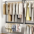 STORAGE MANIAC Adjustable Closet Rod Hanging Clothes Heavy Duty Closet Extender Hanging Rod Space-Saving Clothes Hanging Bar Double Closet Hanging Rod Hanging Closet Organizer Closet Bar,2 Pack Black