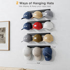 MISSLO Hat Rack for Wall with 2-way Display Hat Hooks for Wall Hanger 4 Pack Holds 24 Baseball Cap Holder Organizer for Closet, Wall Mounted, Bedroom Storage