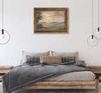 Vintage Gold Framed Wall Art Retro Fall Sunset Country Oil Painting Canvas Prints Watercolor Autumn Landscape Picture Rustic Farmhouse Soft Nature Poster Artwork for Living Room Bedroom, 12x16in