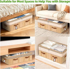 Livole Bamboo Under Bed Storage, 6-10 inches Height Adjustable Underbed Storage Containers, 92L XXXL Large Under Bed Storage Bins with Clear Lid & Label for Clothes, Blankets, Sweater, Shoes, 1 Pack