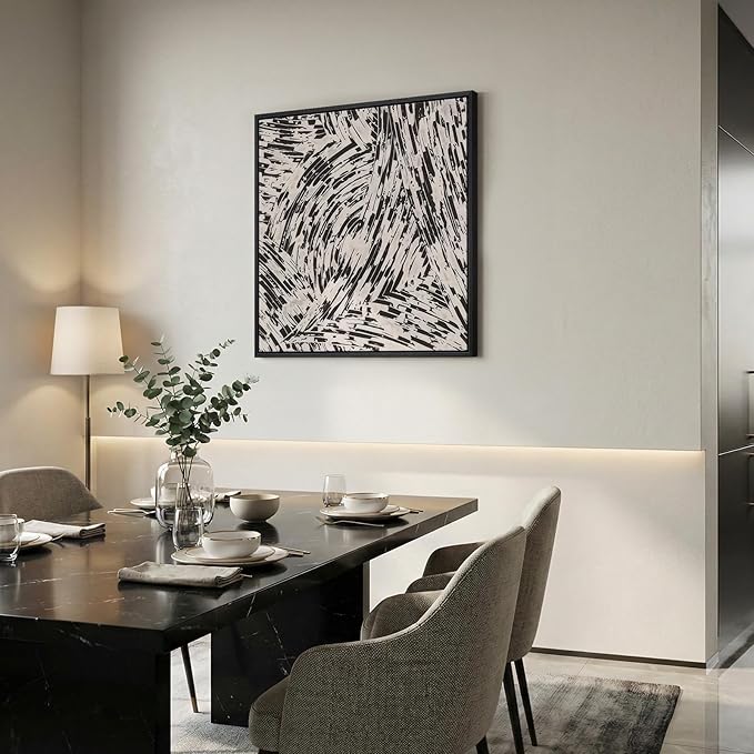 Framed Black and White Abstract Wall Art, 1 Piece Square Modern Canvas Prints Paintings, Minimalist Abstract Brush Pictures for Bedroom Dining Room Living Room Lounge Bathroom Wall Decor 24x24 In