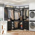 Aheaplus Closet System with 6 Drawers, 4.5ft Wood Closet Organizer System, Walk-in Closet or Small Closets Wardrobe, Clothes Rack with Hanging Rods, Set of 2 Black