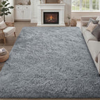 Fluffy Area Rugs 9x12 Living Room Bedroom: Ultra Soft Shag Rug Upgrade Non-Slip Non-Shedding Large Fuzzy Plush Carpet Indoor Floor Carpets for Kids Room Playroom Nursery Dorms Home Decor Light Gray