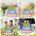 Moucuny 4 Pcs Spring Table Decor Wooden Tulip Spring Tiered Tray Decor Flowers Table Centerpiece Decorative Colorful Tulip Block Signs Gift Farmhouse Flowers Decoration for Home Kitchen Shelf