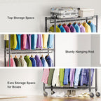 Heavy Duty Rolling Garment Rack 3 Tiers Adjustable Wire Shelving Clothes Rack with 2 Rods and Side Hooks,Storage Closet Clothing Rack with Wheels Black 15.7" D x 45.3" W x 79.6" H