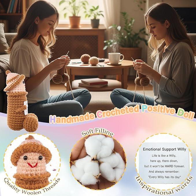 Emotional Support Plushies Funny Gag Doll Wearing Removable Hats Positive Crochet Birthday Gift for Men and Women Friends, Weird Things Motivational Office Decor Valentine‘s Day Gifts(wilym)