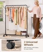 Homde Heavy Duty Clothes Rack: 120lb Standing Garment Storage for Indoor - Rolling Hanging Rod for Bedroom Laundry Room - Coat Dress Organizer on Wheels with luggage shelf (Black, 46.5")