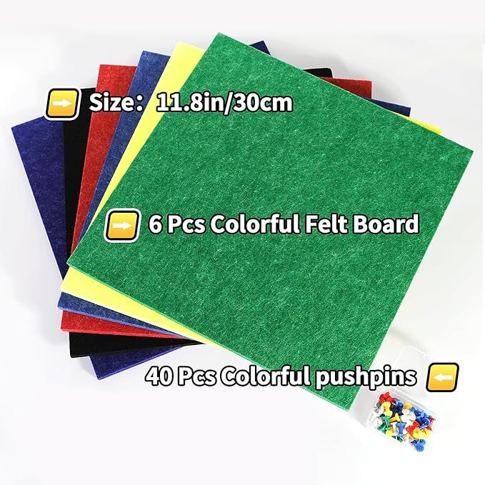 Large Cork Board for Wall 35" x 23", Bulletin Board, 6 Pack Felt Wall Tiles with 40 Pushpins, Cork Boards for Office Pin Board Tack Board Cork Boards