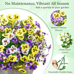 MARTINE MALL 12 Bundles Look Real Artificial Flowers for Outdoors, Realistic Fake Outdoor Flowers, UV Resistant Silk Pansy Flowers for Outside Faux Flower Plants for Outdoor Porch Garden, Mixed Colors