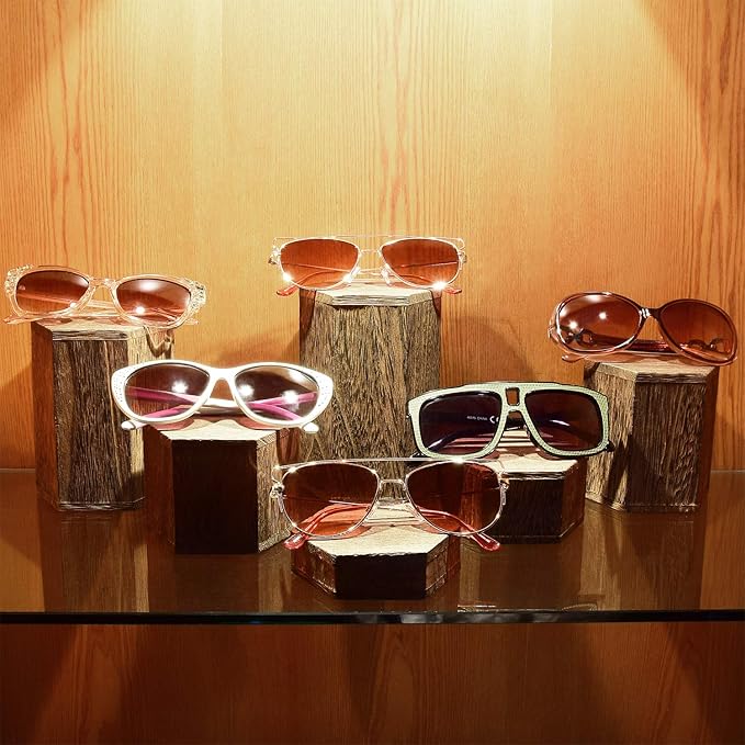 MOOCA Wooden 6 Pcs Hexagon Risers for Display Jewelry and Accessories Display Stand, Brown