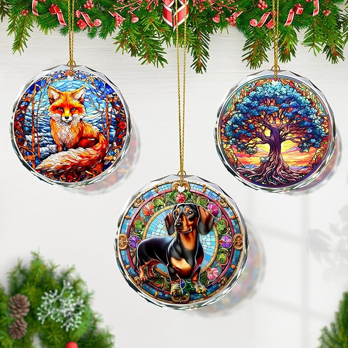 Dachshund Christmas Ornament - Stained Glass Dachshund for Tree, Gift Exchange