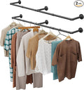 OROPY Clothes Rack, 65.7" Industrial Pipe Clothing Rack 2 Pack for Clothes, Wall Mounted Heavy Duty Space Saving Garment Rack for Closet Storage, Black, 3 Base