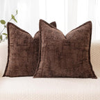 HPUK Fall Chenille Soft Throw Pillow Covers 18x18 Set of 2, Accent Cushion Covers for Living Room, Bedroom, Decorative Solid Color Pillow Covers for Couch, Sofa, Chair, Chocolate