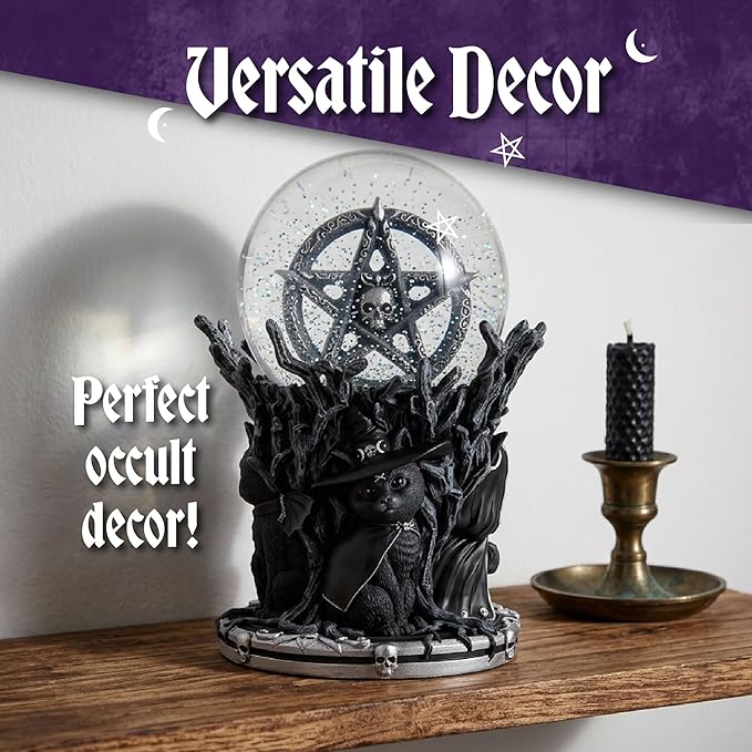 Nemesis Now Cult Cuties Circle of Mischief Snow Globe - Gothic Halloween Decor Indoor Figurine, Hand-Painted Resin Base, Glass Globe with Star Glitter, for Mom, Dark Fantasy Lovers