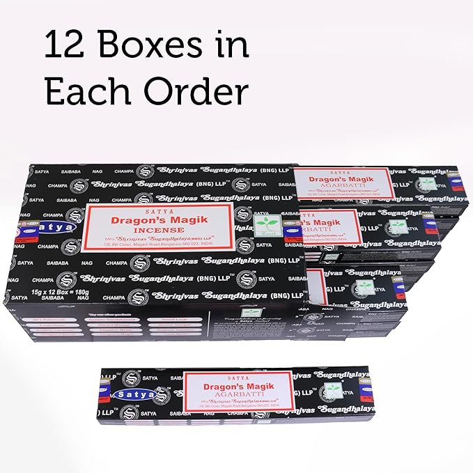 Nag Champa Incense Stick Packs - Hand Rolled & Non-Toxic - Perfect for Meditation and Yoga - Home Fragrance Gift Pack - 15g, Set of 12 Packs (Dragon's Magik)