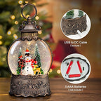 Christmas Snow Globes Lantern with Music, Snowman Snow Globes with Swirling Glitter Effects, USB/Battery Powered with 6-Hour Timer, Christmas Decorations