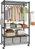 SONGMICS Heavy-Duty Rolling Clothes Rack, Garment Rack, Portable Closet on Wheels, with Adjustable Mesh Shelves and Hanging Rails, Hooks, 15.8 x 35.4 x 78.3 Inches, Ink Black ULGR418BH01