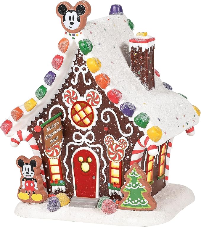 Department 56 Disney Village Mickey Mouse Gingerbread House Lit Building, 7.91 Inch, Multicolor