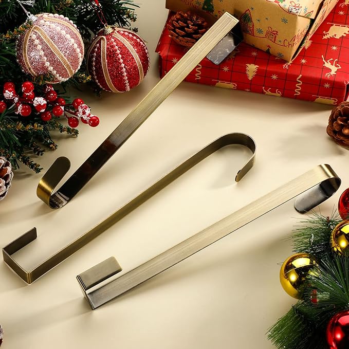 Zhehao 3 Pieces Christmas Decor Metal Wreath Hangers Over The Door Light Handy Wreath Hanger Hanging Hook (14 Inch, Antique Bronze Color)