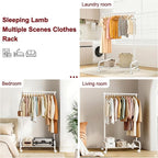 SLEEPING LAMB Heavy Duty Clothing Racks for Hanging Clothes, Metal Rolling Clothes Rack with Wheels, Sturdy Garment Wardrobe Rack for Bedroom, Laundry Room, White