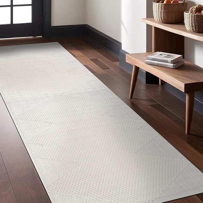 Modern Micro Loop Indoor Runner Rugs for Living Room Bedroom Kitchen Geometric Triangle White 2x7 Luxury Durable Low and High Pile Non-Shedding Stain Resistant Soft Area Carpet 2 x 7