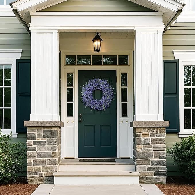 26" Lavender & Eucalyptus Wreath for Front Door, Porch, Window - Large Artificial Greenery Outdoor Wreath for Home, Farmhouse Decor - Spring, Summer, Fall, All Seasons (Purple)