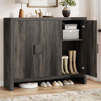 ONBRILL Shoe Cabinet with 3 Doors, 30 Pairs Shoe Storage Cabinet with Adjustable Shelves & Ventilation Hole Design, 47'' Wide Shoe Rack Shoe Organizer Cabinet for Entryway Living Room (Black Smoky)