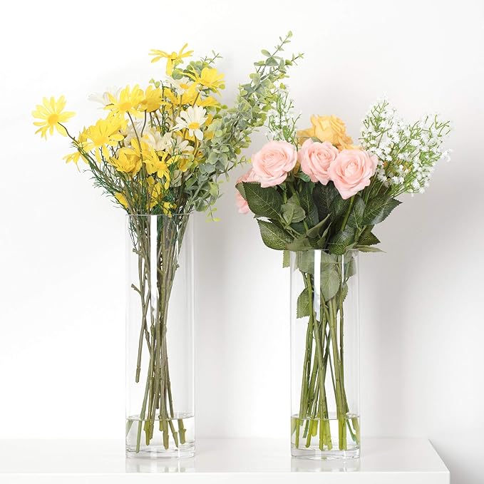WGV Cylinder Vase Bulk, Diameter 5", Height 12", Clear Glass Floral Planter Container, Tall Centerpiece Arrangement for Wedding Party Event Home Office Decor, 12 Pieces