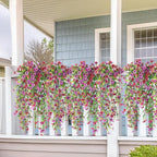 Artificial Fake Hanging Flowers Plants for Outdoor Spring Decoration,2 PCS Faux Silk Daisy with Eucalyptus Leaves,UV Resistant Look Real for Outside Home Indoor Planter Porch Patio Balcony Yard Decor