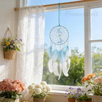 Framendino, Blue Butterflies Dream Catcher with Colorful Feather for Wall Decoration