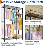 Heavy Duty Clothes Rack,Load 705LBS Garment Rack Portable Closet,Free Standing Closet Organizers and storage with Adjustable Shelves, Hanging Rods, Dividable Black 76.5"H x 41.6"L x 15.5"W