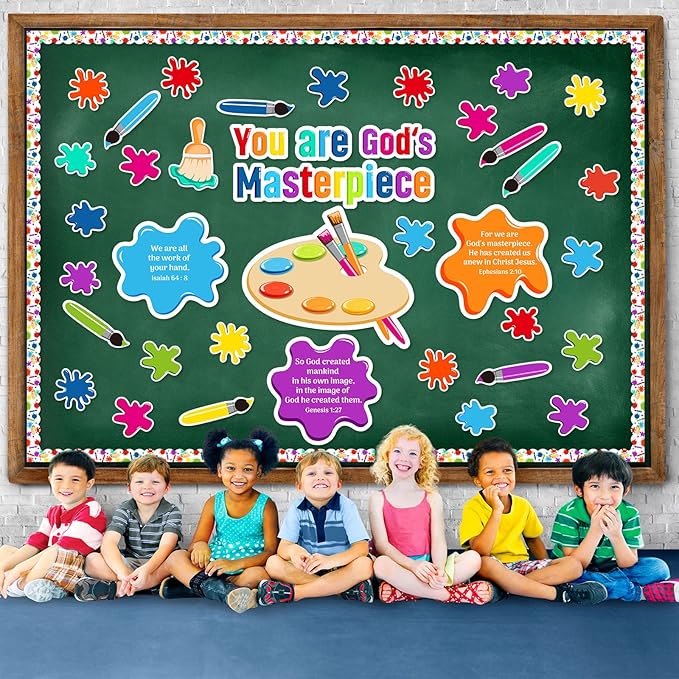 God Paint Splatter Religious Bulletin Board Set Christian Jesus Colorful Art Painting Back to School Classroom Bulletin Board Decorations Bible Cutout for Library Home Wall Sunday School Decor