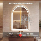DUMOS 24"x36" LED Bathroom Mirror with Lights, Arched Vanity Mirror with Anti-Fog, Dimmable, 3-Color Light, Memory Function, Front Light and Backlit, Tempered Glass