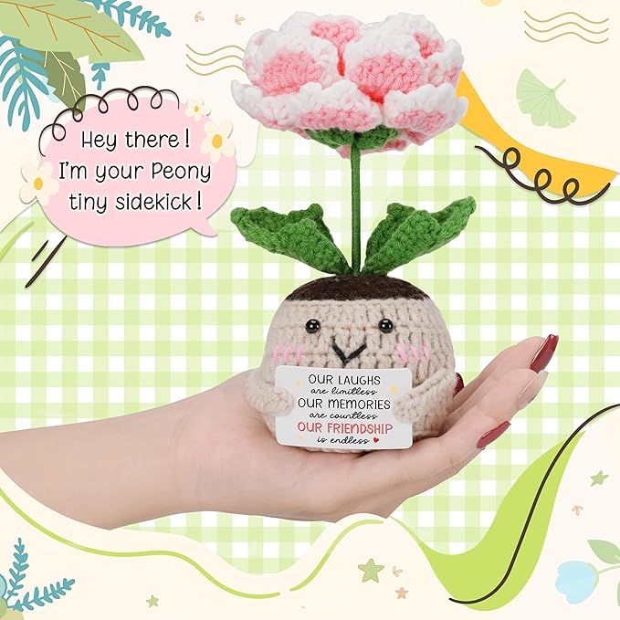 HEXMOZ Mothers Day Friend Gifts for Best Friend, Bestie, BFF, Soul Sister - Friendship Gifts for Women, Birthday Ideas - Handmade Emotional Support Collectible Peony Doll with Positive Card