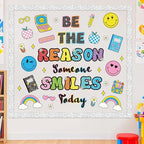 Composition Notebook Classroom Decor, Be The Reason Someone Smiles Today Bulletin Board with Happy Face Apple Rainbow Composition Book Cutouts for Posters Back to School Wall Door Chalkboard Supplies