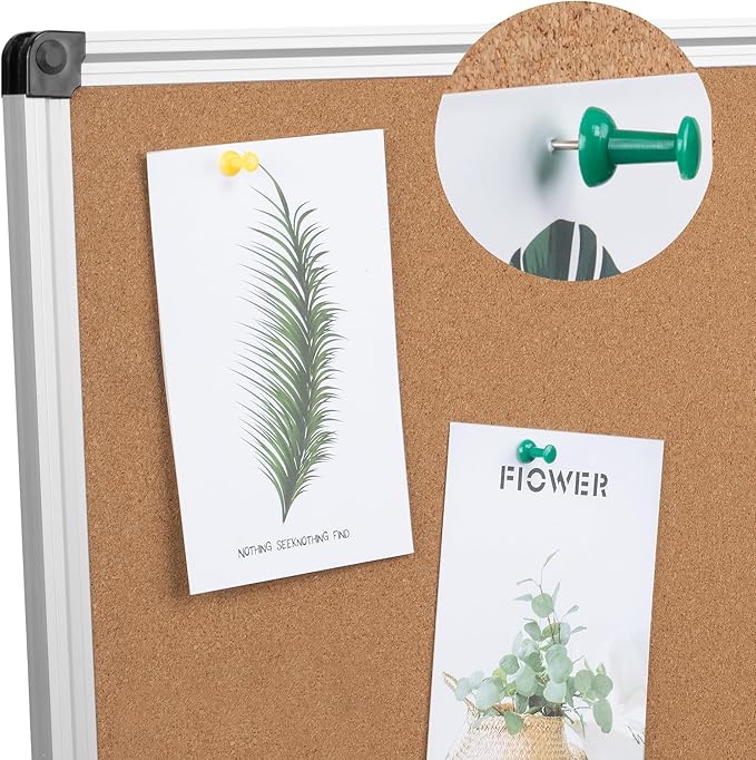 Extra Large Cork Bulletin Board 48" X 48", Foldable Notice Pin Board for Wall, Silver Aluminum Framed 4'x4' Corkboard, Wall Mounted Noticeboard with 36 Push Pins for School, Home & Office