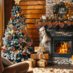 Jetec 8 Pieces Christmas Ornaments Glitter Christmas Tree Hanging Decoration Decorative Artificial Pine Cones Flowers Hanging Ornaments for Winter Wreath Holiday Decor(Brown Gold Color)