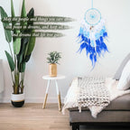 Dreamlike Butterfly Tree of Life Dream Catcher Wall Decor Blue Dream Catcher with Crystal Stone Handmade Feather Dreamcatchers Home Decor Wall Hanging for Girls Bedroom Wedding Craft Gift-29.5"