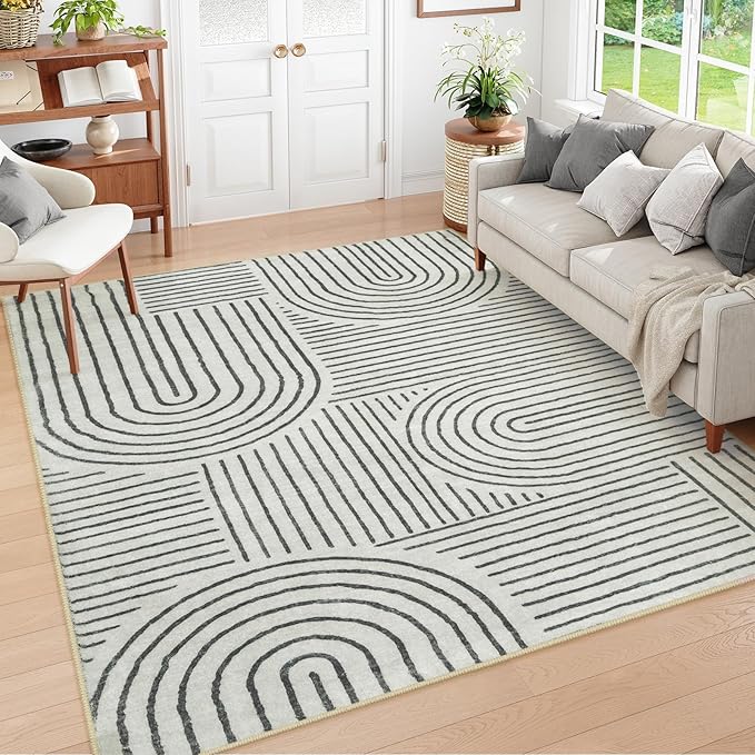 Lahome Abstract 9x12 Area Rugs for Living Room Bedroom, Soft Washable Rugs 9x12, Ultra-Thin Non-Slip Modern Dining Room Rug Non-Shedding Accent Carpet for Office, Grey/Beige