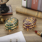 Hipiwe Vintage Oval Jewelry Storage Box Metal Trinket Organizer Purple Treasure Chest Box for Earring Necklace Ring Holder Gift for Women