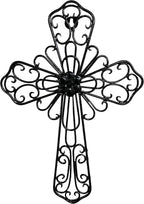 RELY+ Black Wall Cross 14X10 Inch Living Room Décor Outdoor Crucifix Wall Décor Metal Wall Art Decorative Hanging Iron Wrought Wall Décor Crosses for Rustic Indoor Home Valentine's Day Decorations