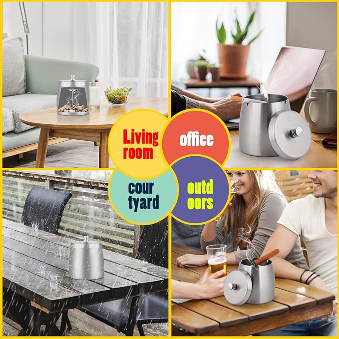 HARTAR Smokeless Ashtrays for Cigarettes Indoor, Ash Tray Sets for Outdoor Windproof Cute Home Large Funny Metal Outside Ashtray with Lid for Cigarettes Butt Can for Outside Patio, Large