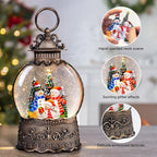 Christmas Snow Globes Lantern with Music, Snowman Snow Globes with Swirling Glitter Effects, USB/Battery Powered with 6-Hour Timer, Christmas Decorations