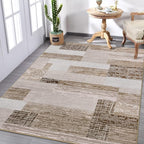 FlyDOIT Modern Geometric Patchwork Area Rug, 6x9 Beige Large Rugs for Living Room, Rockwood Collection Indoor Rugs for Bedroom, Throw Carpet Floor Decor for Entryway Dining Room Office Nursery