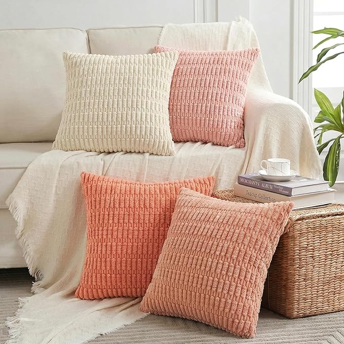 Fancy Homi 4 Packs Decorative Throw Pillow Covers for Living Room Couch Bed, Modern Farmhouse Boho Home Décor Accent Cushion Case, 26" x 26", Pink Series