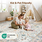 Lessymo Living Room Rug 5x7, Washable Area Rug for Bedroom Dinning Nursery Room Office, Boho Faux Wool Soft Non-Slip Carpet Pets Friendly, Vintage Floral Colorful Pastel Decor, Multi/Ivory